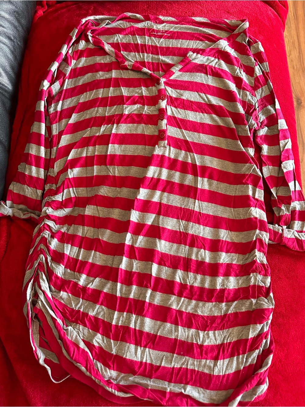 Motherhood Maternity Hot Pink and Beige Striped Maternity Tee